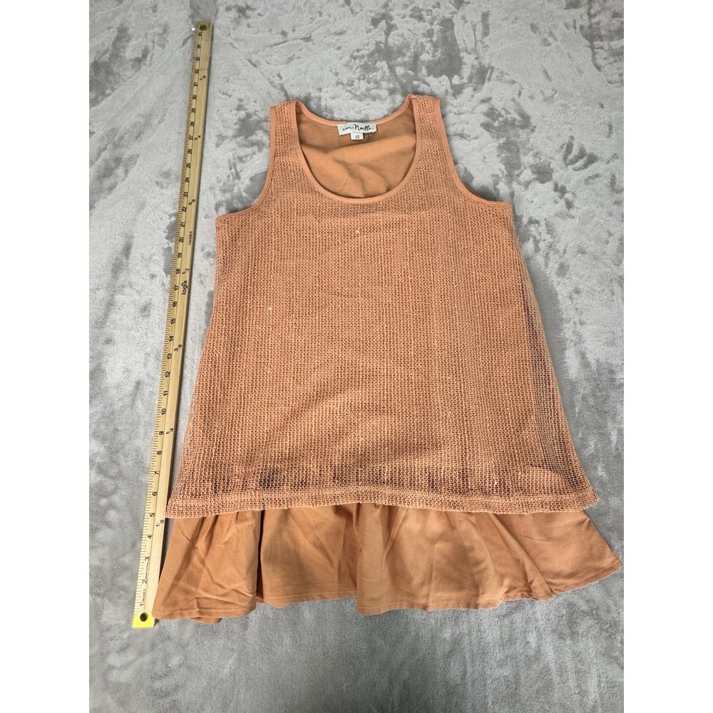 Simply Noelle Peach Ruffle Tunic Tank Top Layered Mesh Sparkle Size Small